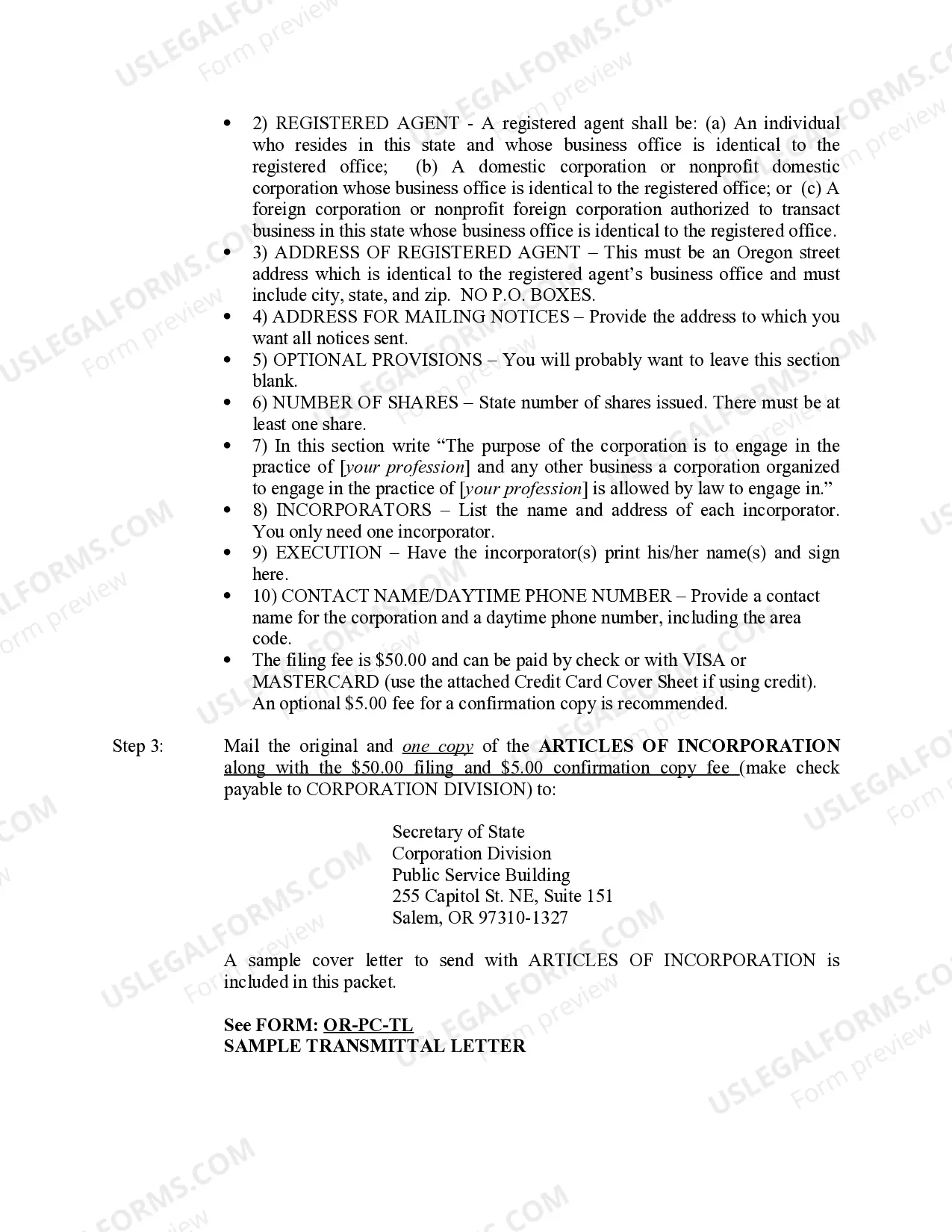 Preview Professional Corporation Package for Oregon