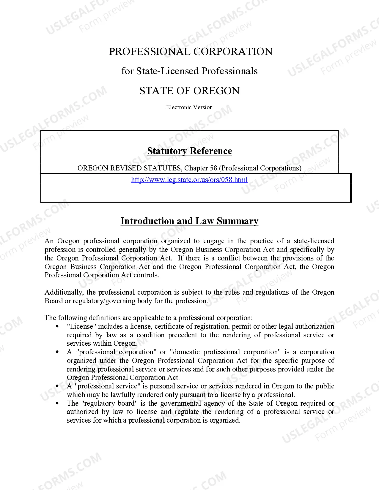 Preview Professional Corporation Package for Oregon