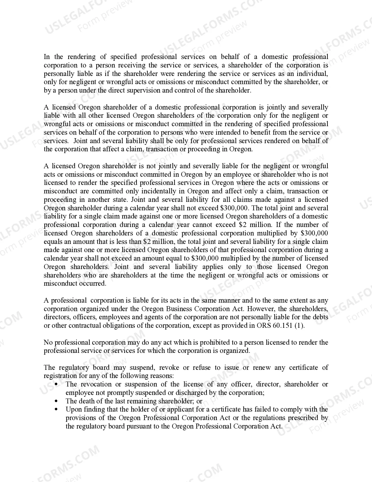 Preview Professional Corporation Package for Oregon