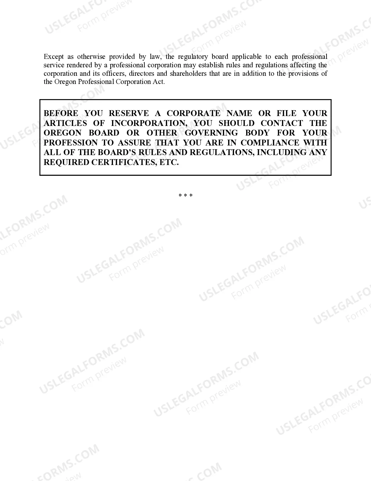 Preview Professional Corporation Package for Oregon