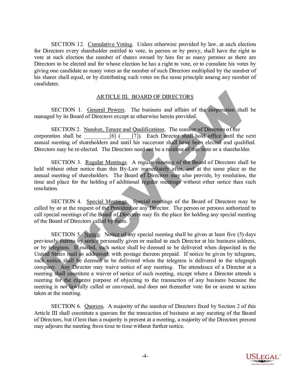 page 4 Oregon Bylaws for Corporation preview