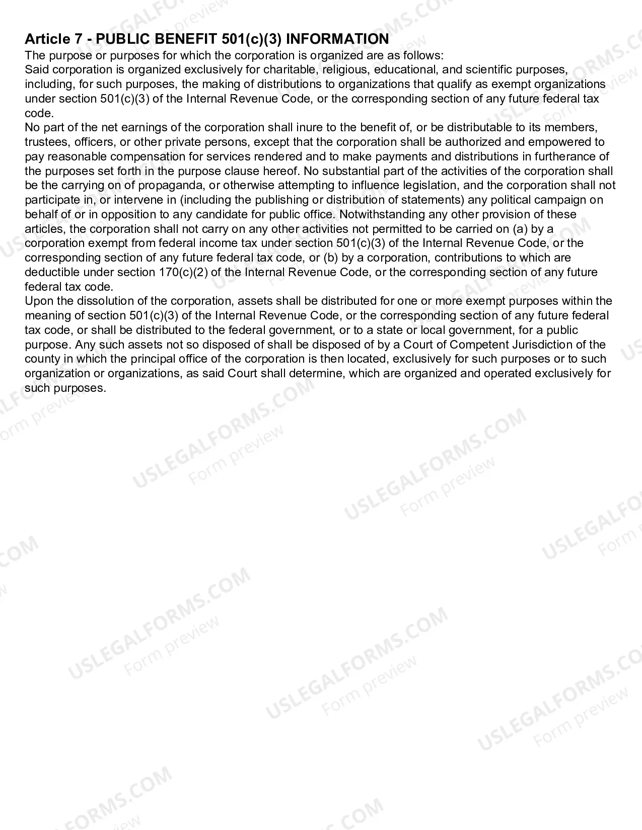 Preview Oregon Articles of Incorporation for Domestic Nonprofit Corporation