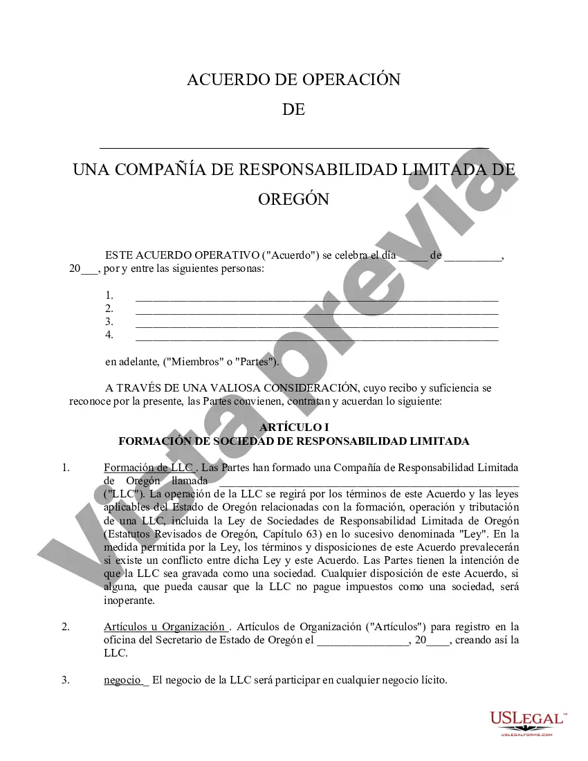 Preview Acuerdo Operativo de Sociedad de Responsabilidad Limitada LLC