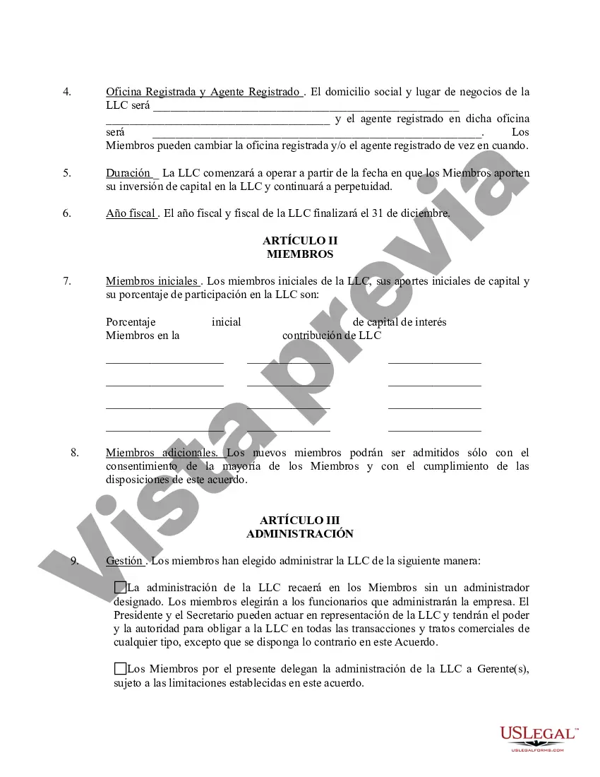 Preview Acuerdo Operativo de Sociedad de Responsabilidad Limitada LLC