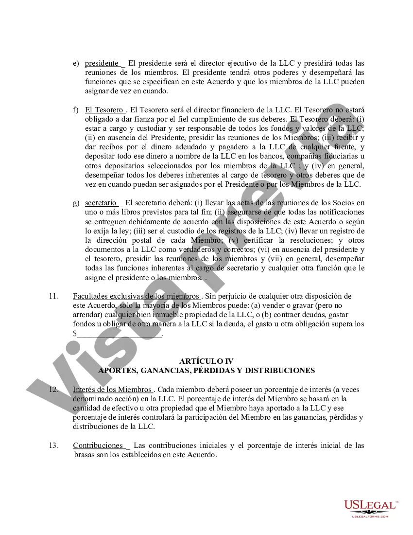 Preview Acuerdo Operativo de Sociedad de Responsabilidad Limitada LLC