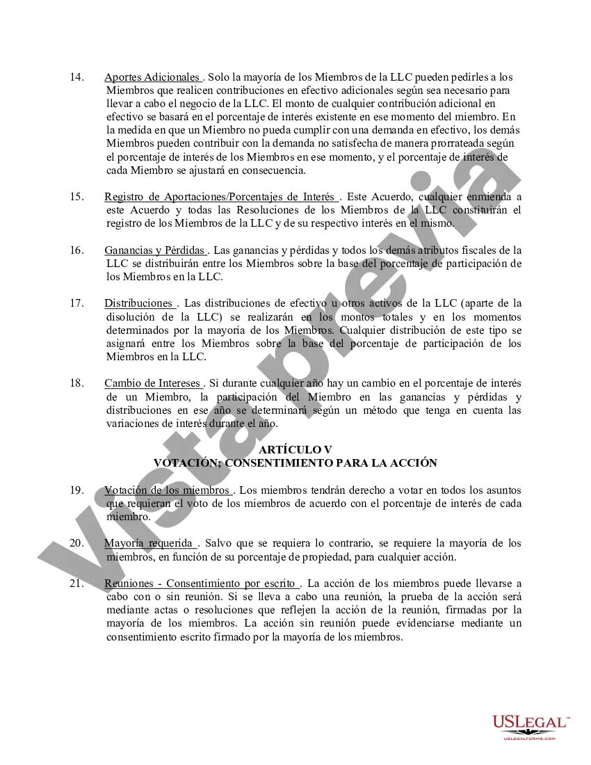 Preview Acuerdo Operativo de Sociedad de Responsabilidad Limitada LLC