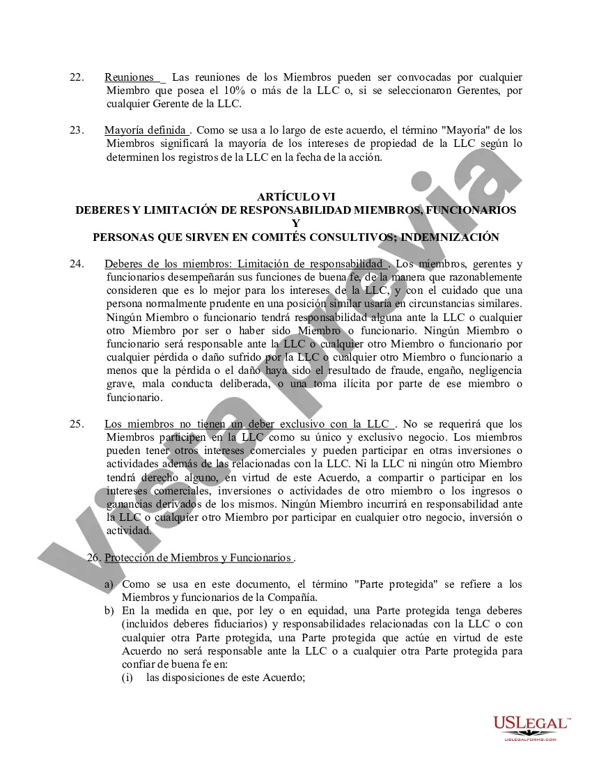 Preview Acuerdo Operativo de Sociedad de Responsabilidad Limitada LLC
