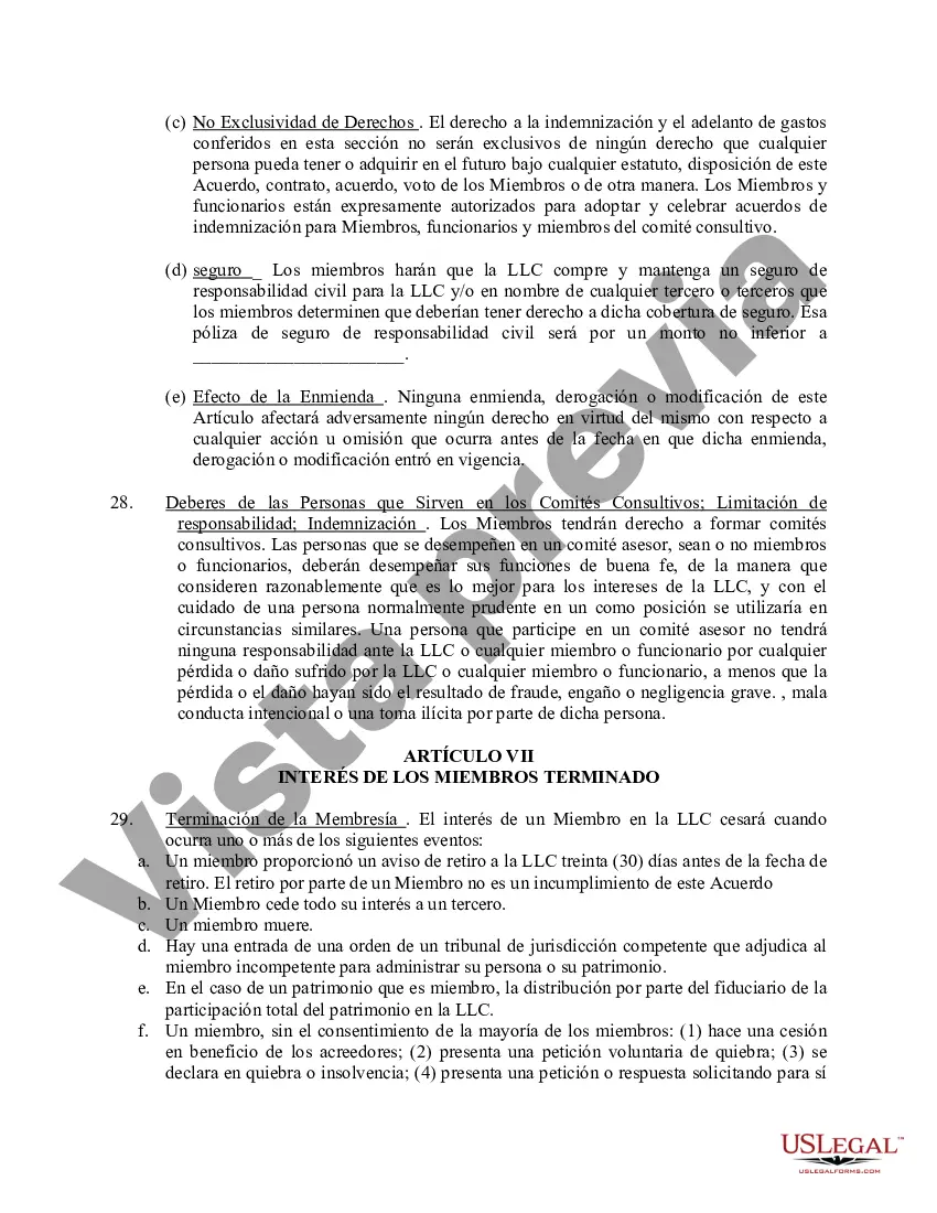 Preview Acuerdo Operativo de Sociedad de Responsabilidad Limitada LLC