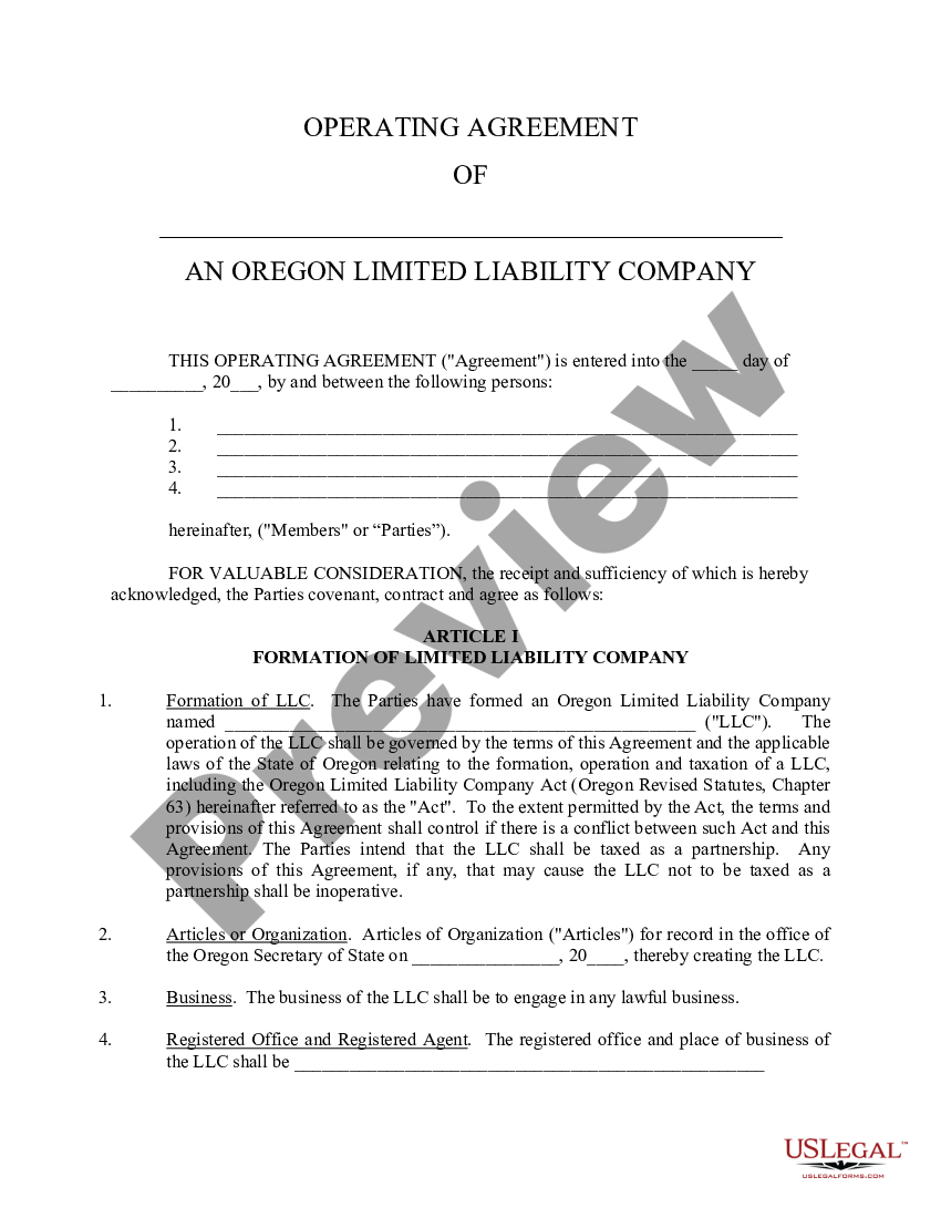 Llc Operating Agreement Oregon With State US Legal Forms