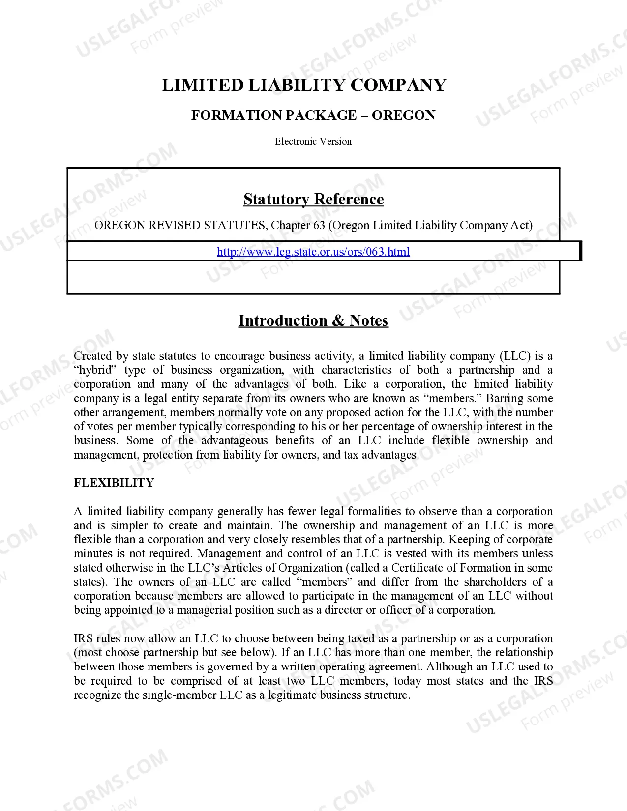 Preview Oregon Limited Liability Company LLC Formation Package