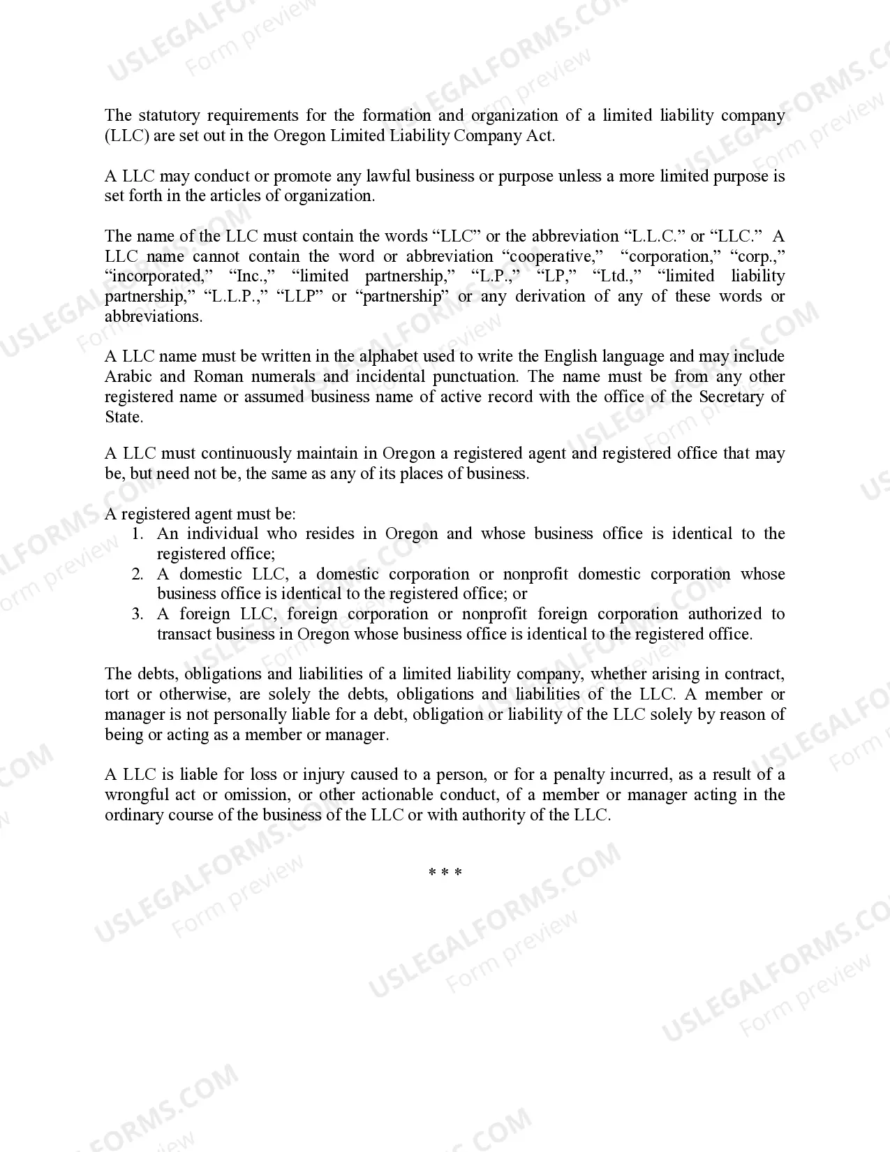 Preview Oregon Limited Liability Company LLC Formation Package