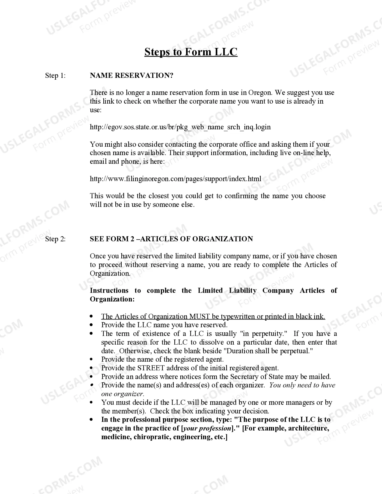 Preview Oregon Professional Limited Liability Company PLLC Formation Package