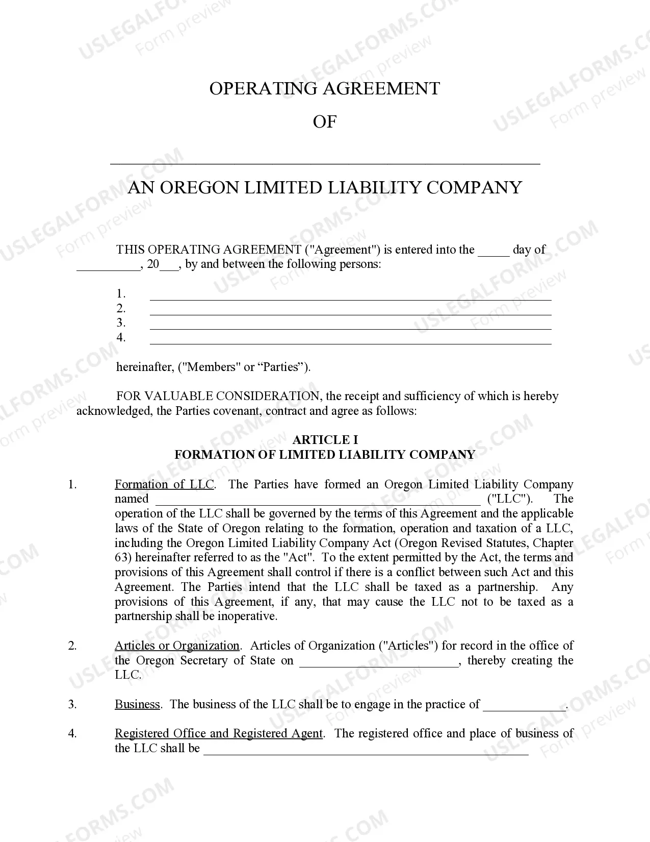 Preview Oregon Professional Limited Liability Company PLLC Formation Package