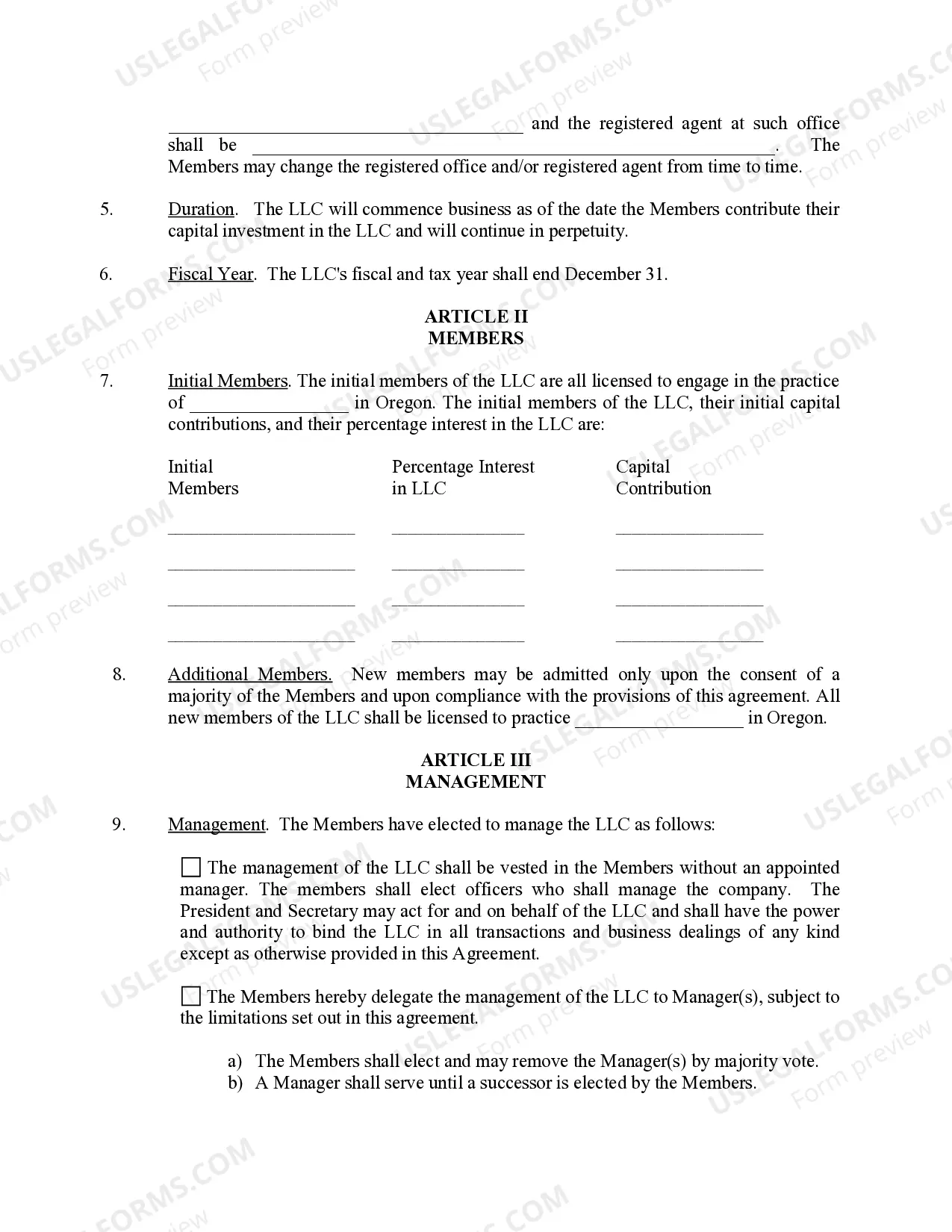 Preview Oregon Professional Limited Liability Company PLLC Formation Package