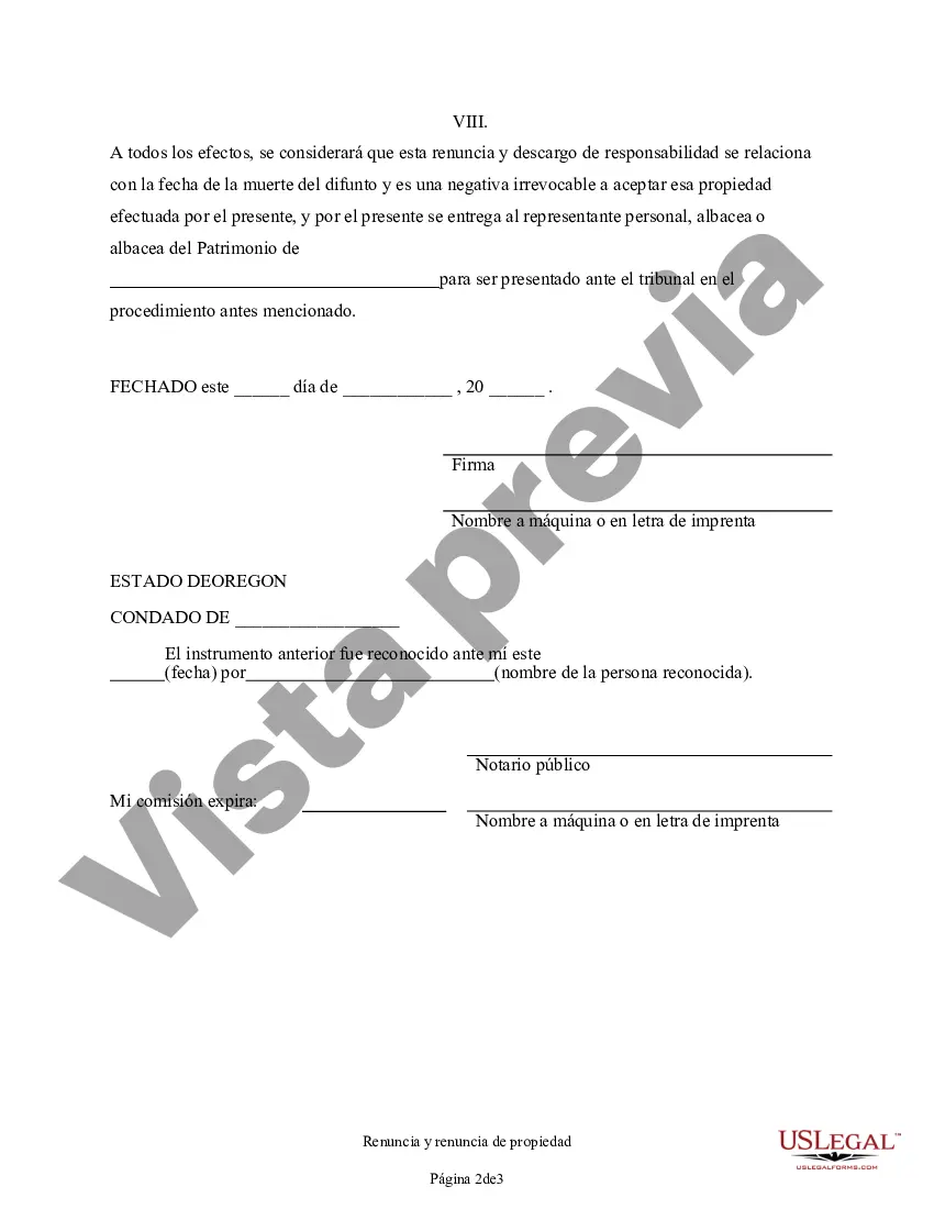 Preview Renuncia y renuncia de propiedad del testamento por testamento