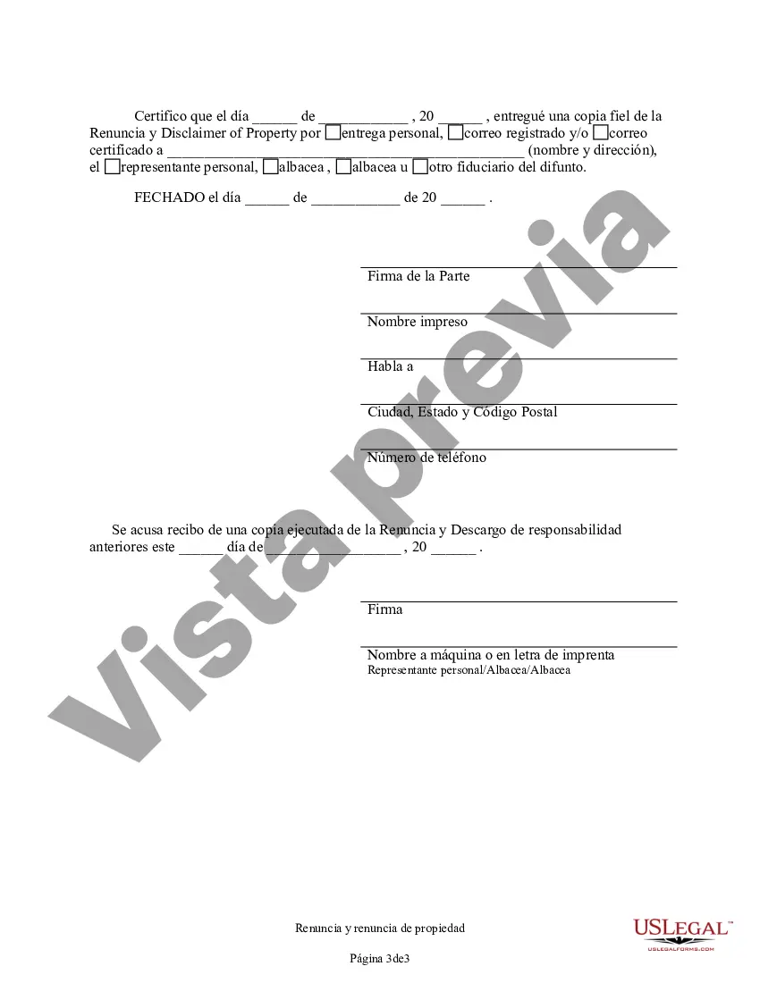 Preview Renuncia y renuncia de propiedad del testamento por testamento
