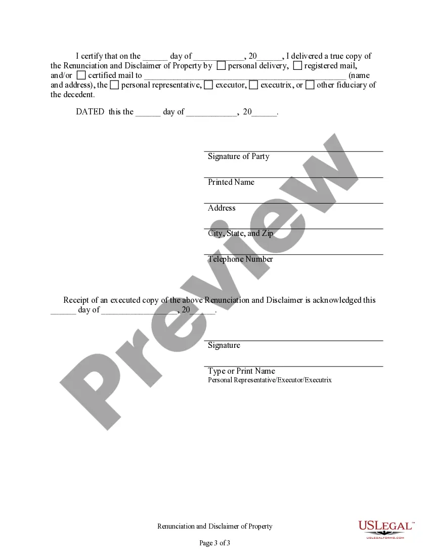 Preview Renunciation And Disclaimer of Property from Will by Testate