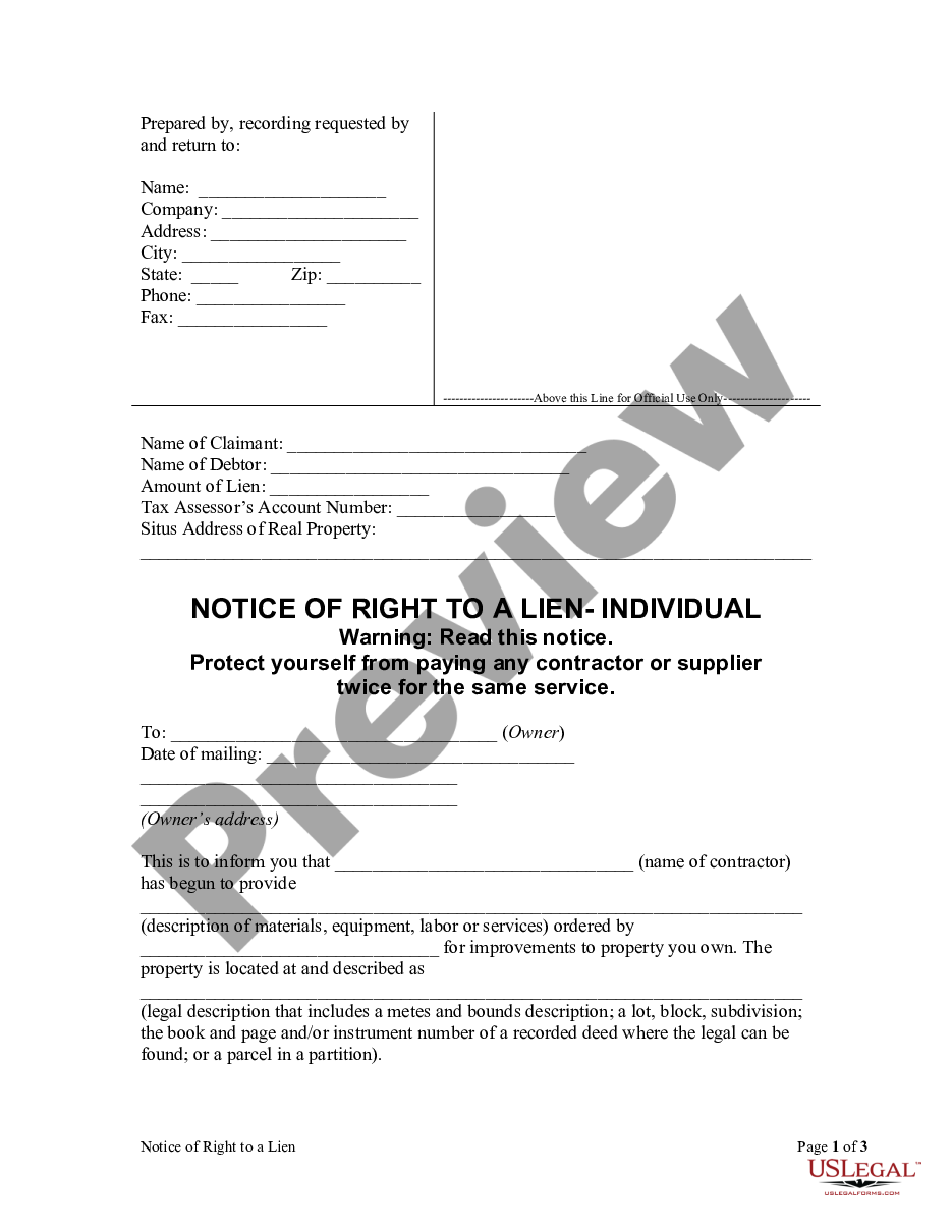 Oregon Notice Of Right To Lien Sect 87023 Individual Oregon Right Lien Fill Us Legal Forms 3928