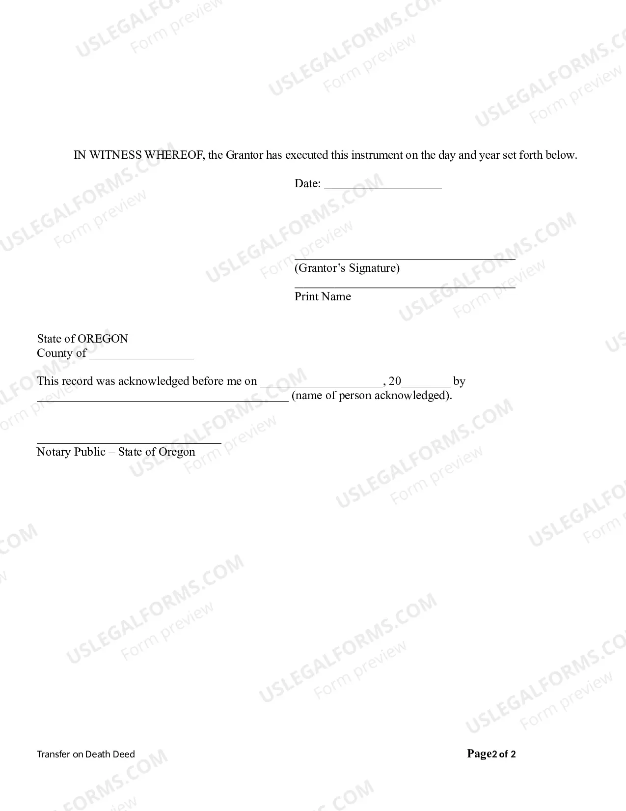 Preview Transfer on Death Deed from an individual Owner/Grantor to an individual Beneficiary.