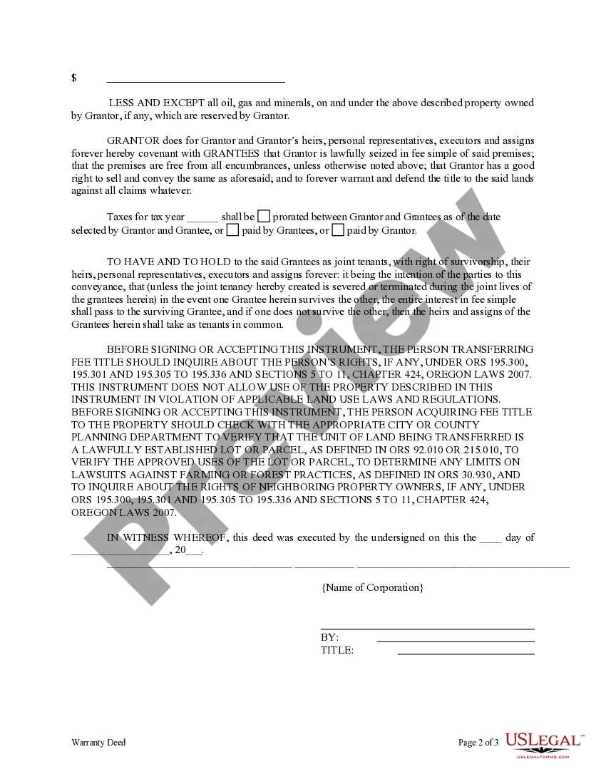 Preview Warranty Deed from Corporation to Husband and Wife