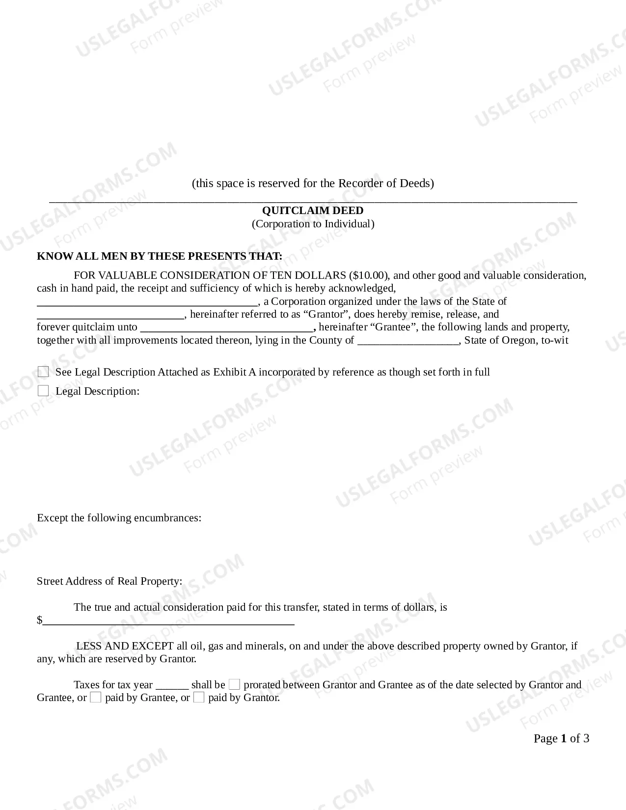 Preview Quitclaim Deed from Corporation to Individual