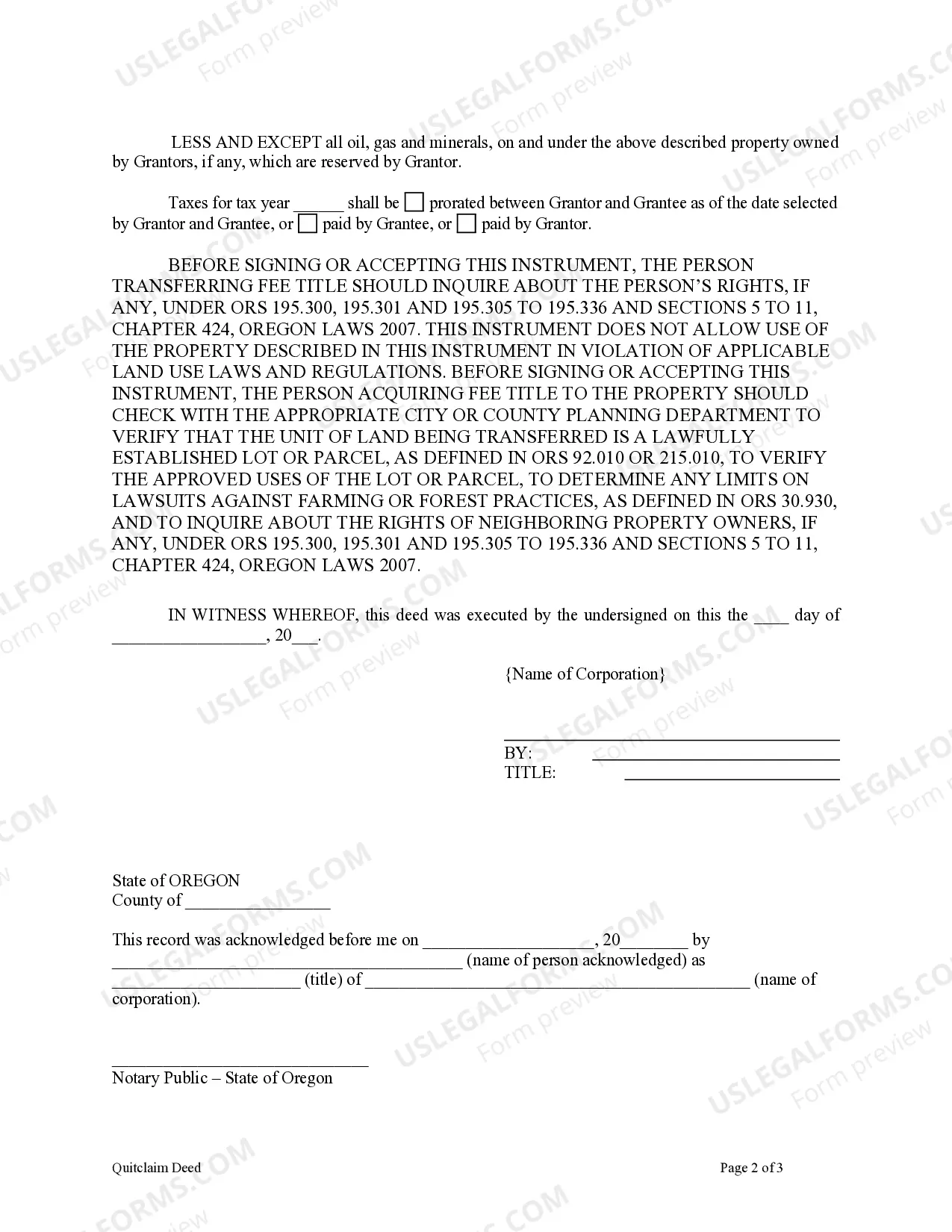 Preview Quitclaim Deed from Corporation to LLC