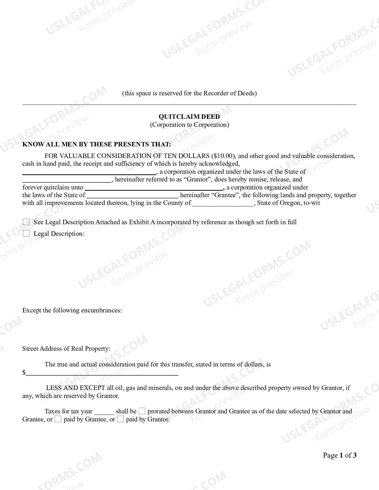 Preview Quitclaim Deed from Corporation to Corporation