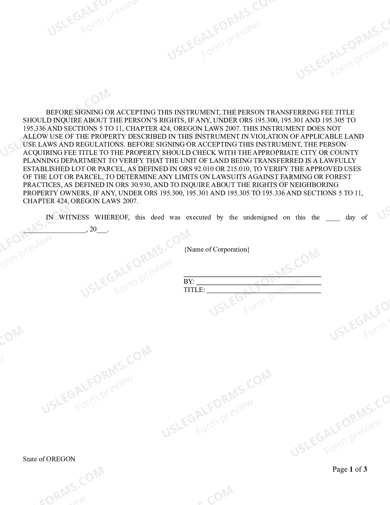 Preview Quitclaim Deed from Corporation to Corporation