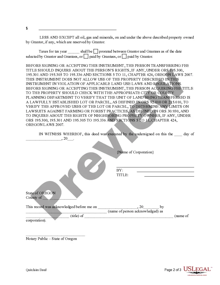 Preview Quitclaim Deed from Corporation to Two Individuals