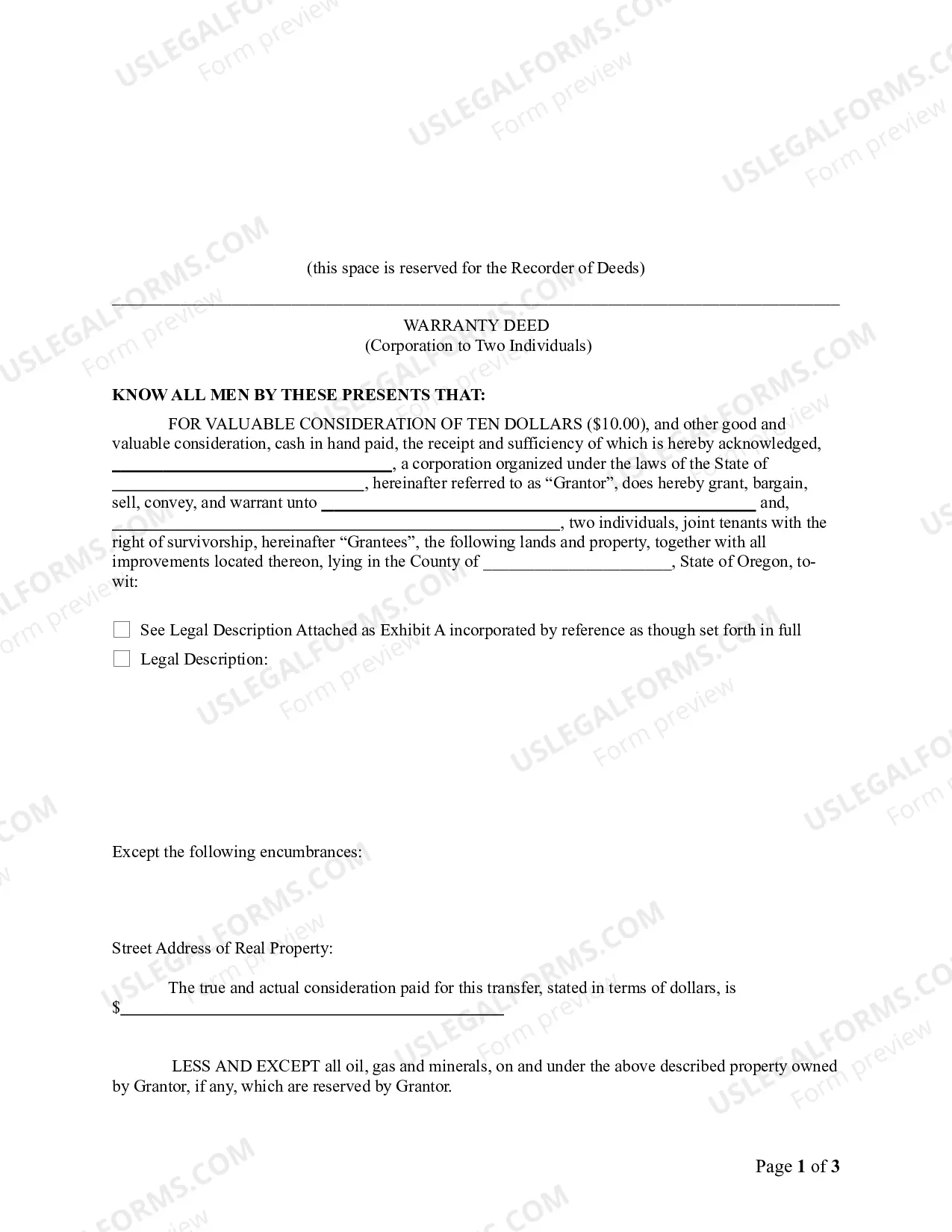 Preview Warranty Deed from Corporation to Two Individuals