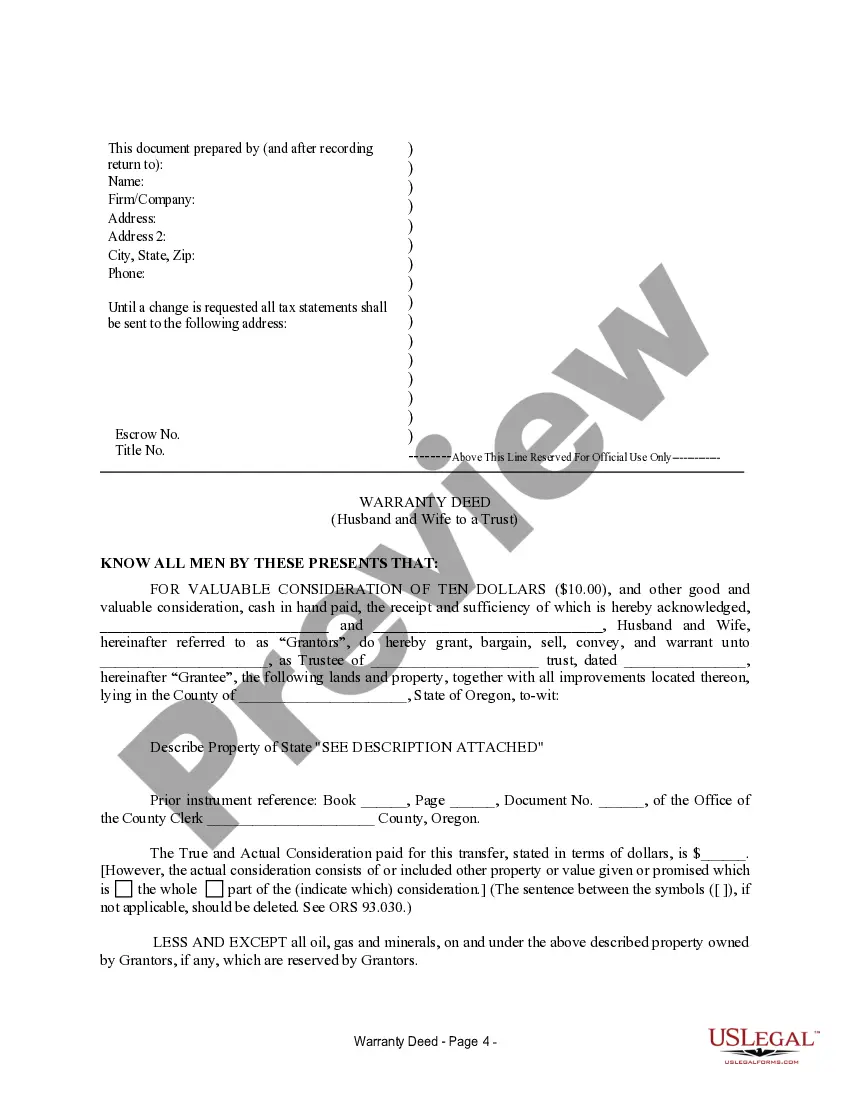 Get Warranty Deed from Husband and Wife to a Trust Preview Warranty Deed from Husband and Wife to a Trust