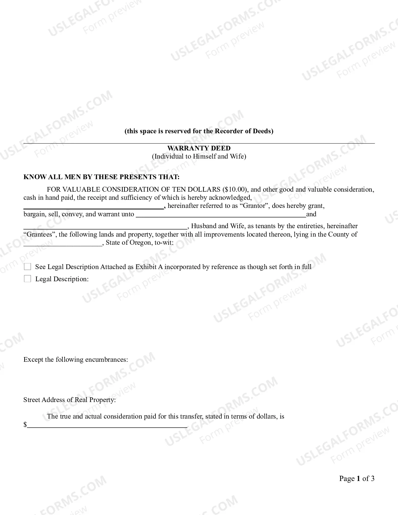 Preview Warranty Deed from Husband to Himself and Wife