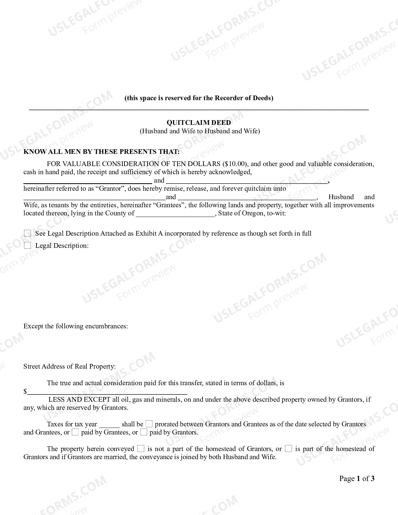 Preview Quitclaim Deed from Husband and Wife to Husband and Wife