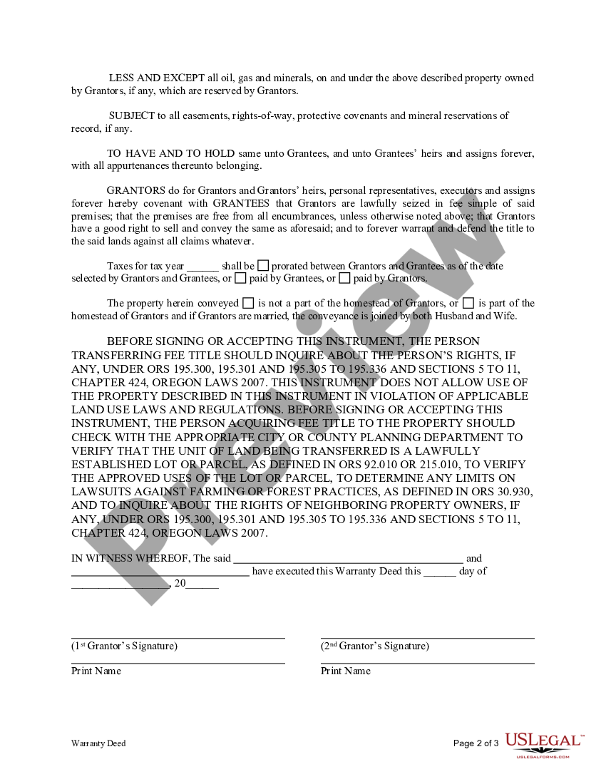 Oregon Warranty Deed From Corporation To Husband And Wife Us Legal Forms Sexiezpix Web Porn