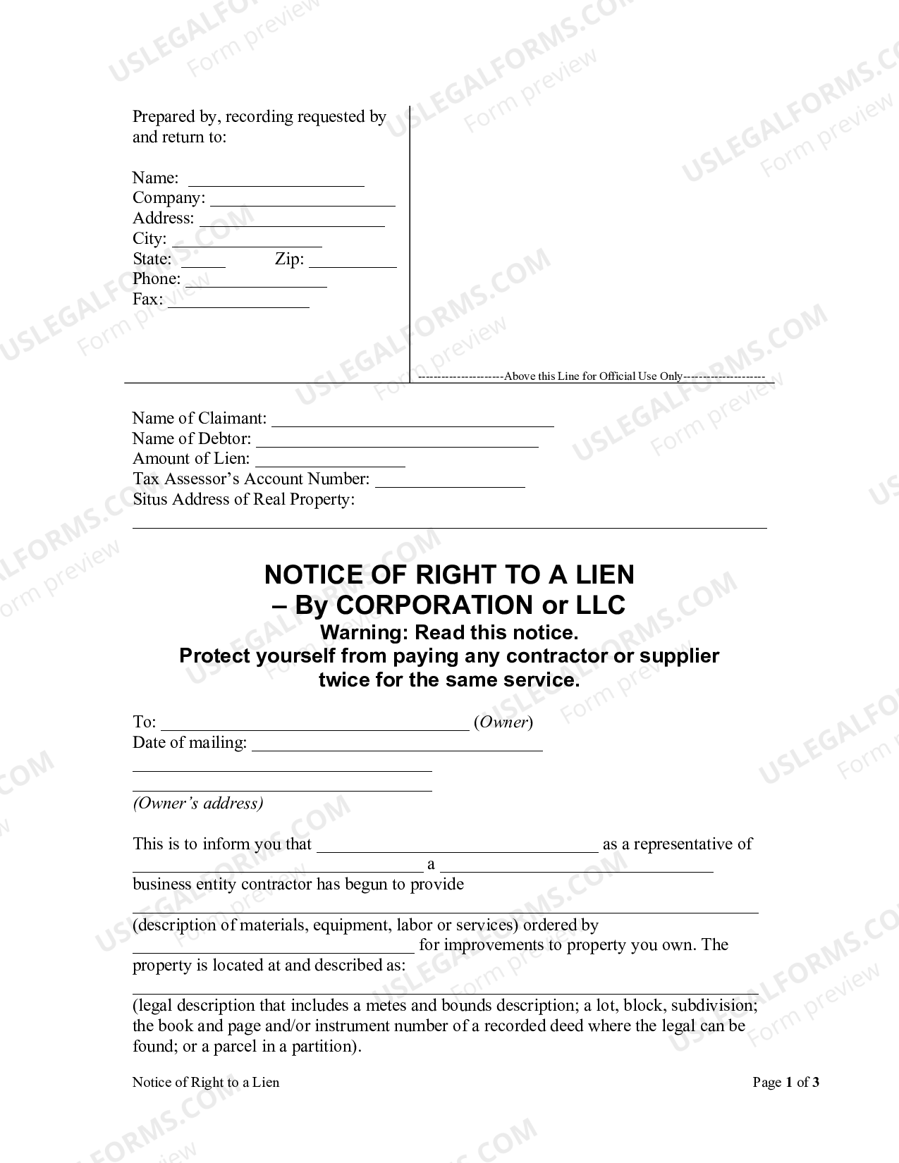 Oregon Notice of Right to Lien Sect. 87.023 - Notice Of Right To Lien Oregon | US Legal Forms