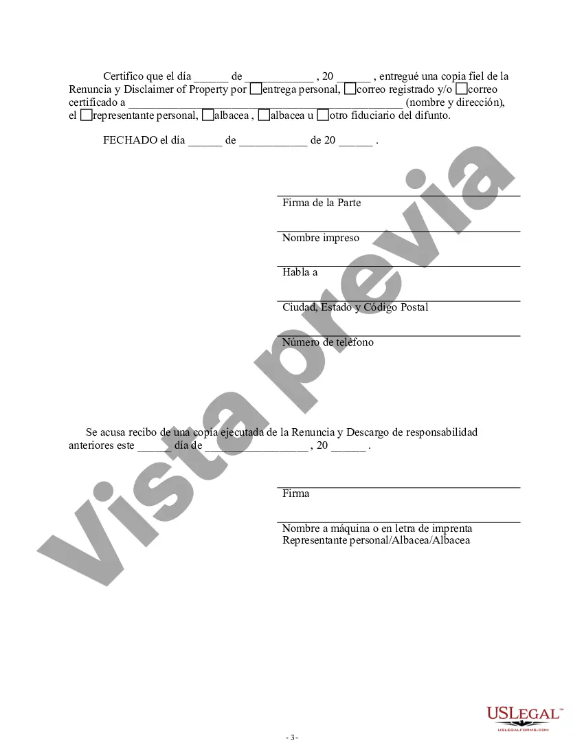 Preview Renuncia y descargo de responsabilidad de los intereses sobre bienes inmuebles