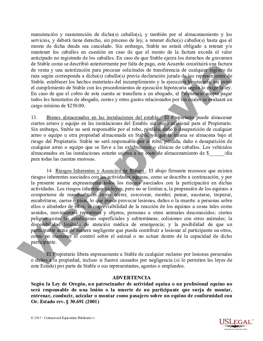 Preview Acuerdo de establo de embarque - Formularios equinos de caballos