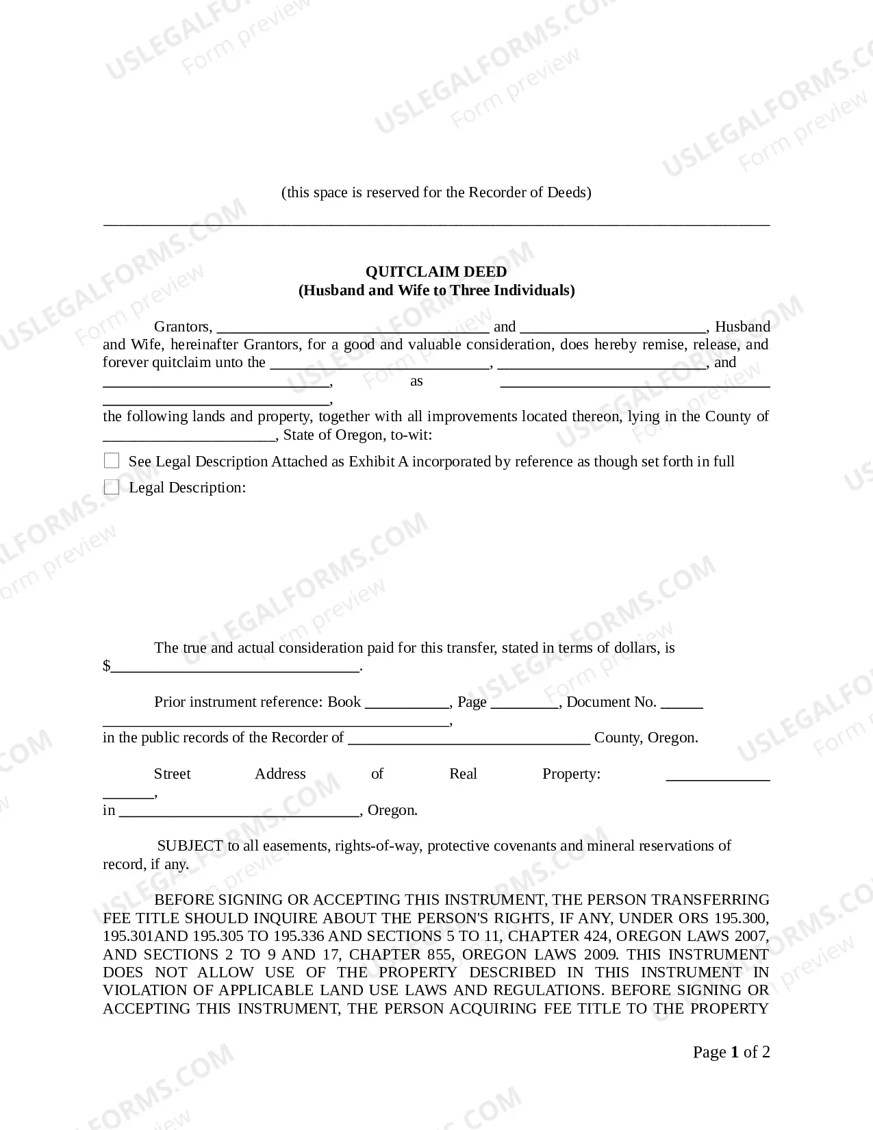 Preview Quitclaim Deed - Husband and Wife to Three (3) Individuals