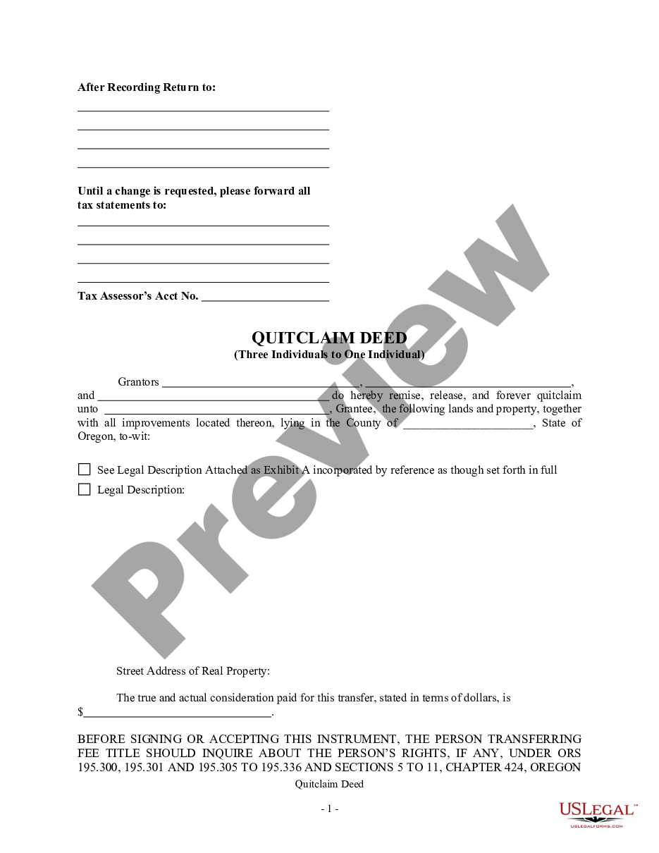 oregon quit claim deed form