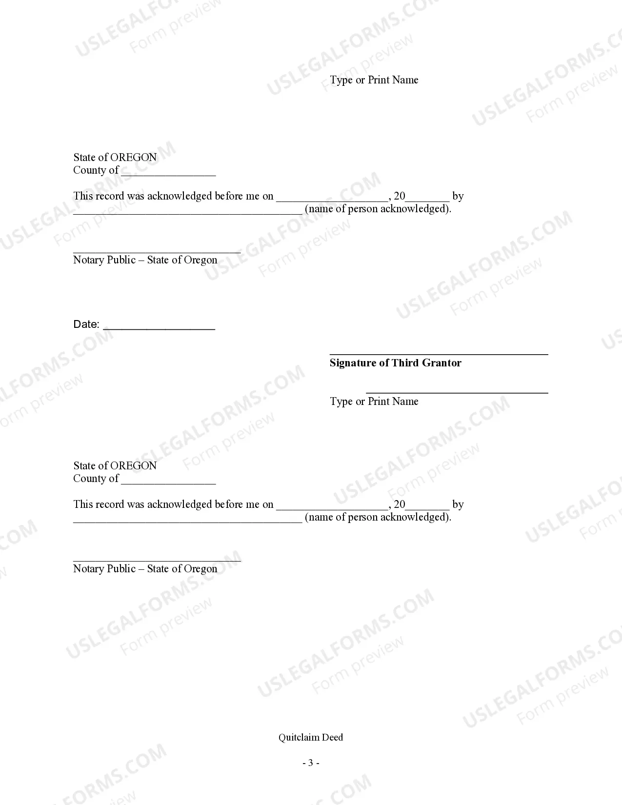 Preview Quitclaim Deed - Three Individuals to One Individual