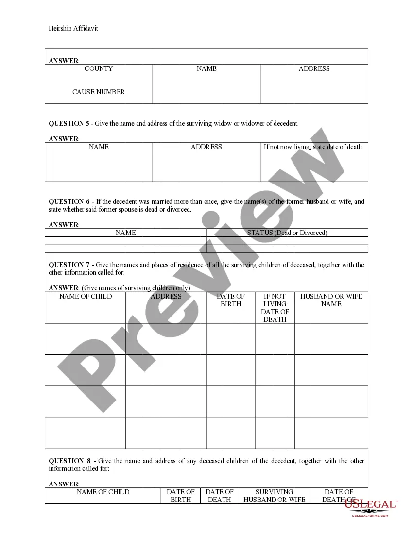 Get Heirship Affidavit - Descent Preview Heirship Affidavit - Descent