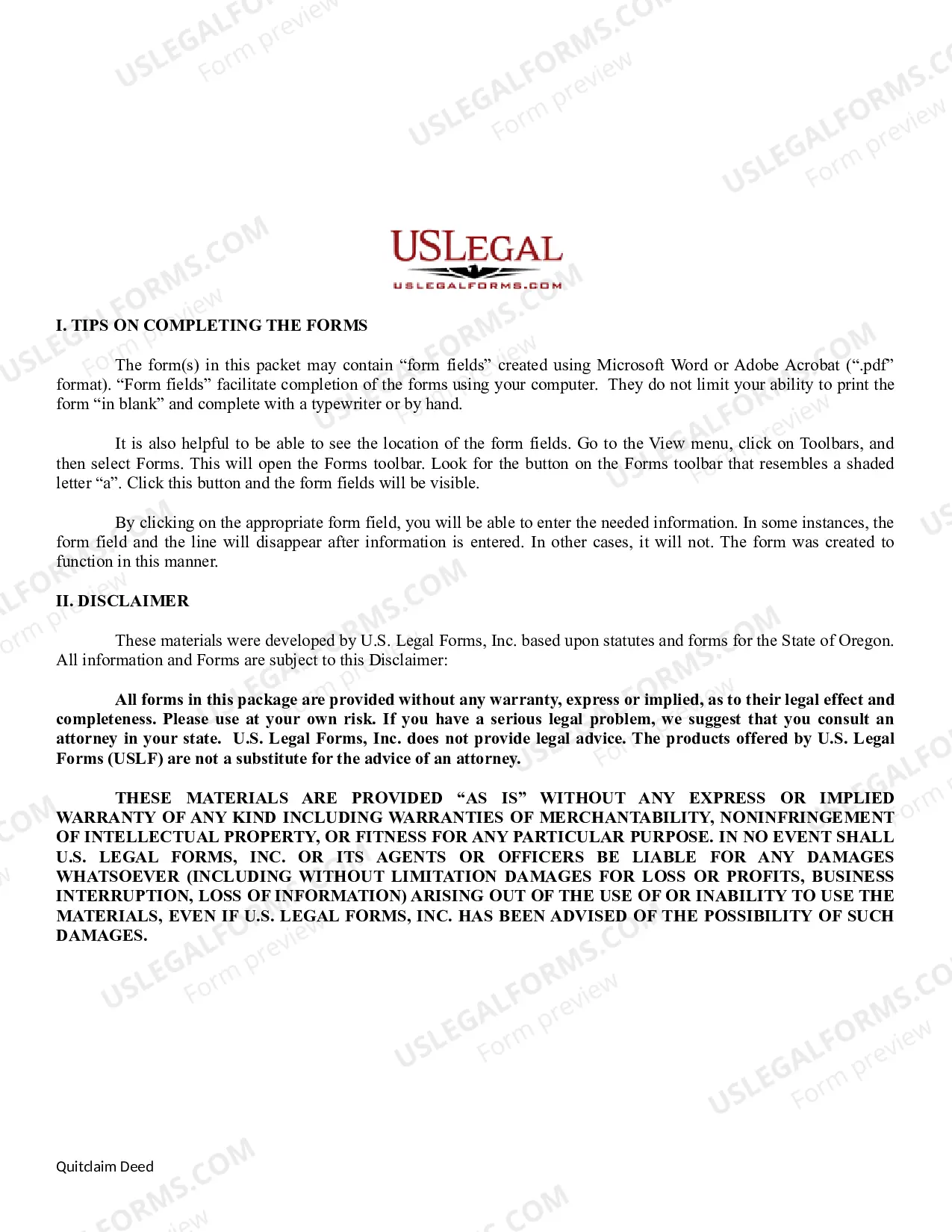 Preview Quitclaim Deed - Limited Liability Company to Municipal Corporation