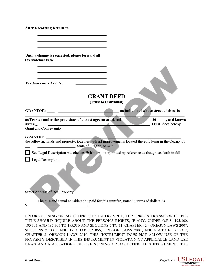 Preview Grant Deed from a Trust to an Individual