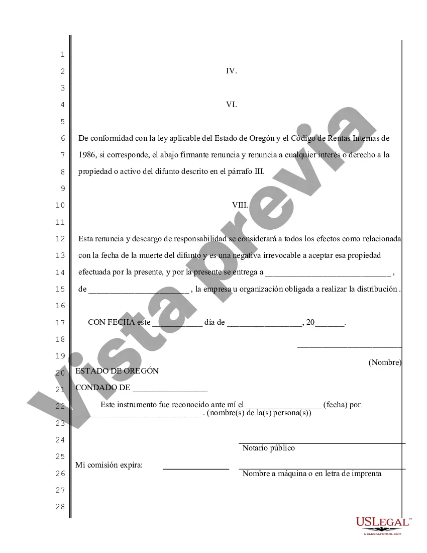 Preview Renuncia y Renuncia de Bienes del Seguro de Vida o Contrato de Renta Vitalicia