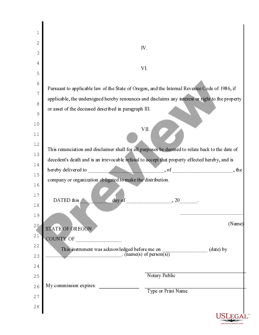 Preview Renunciation And Disclaimer of Property from Life Insurance or Annuity Contract