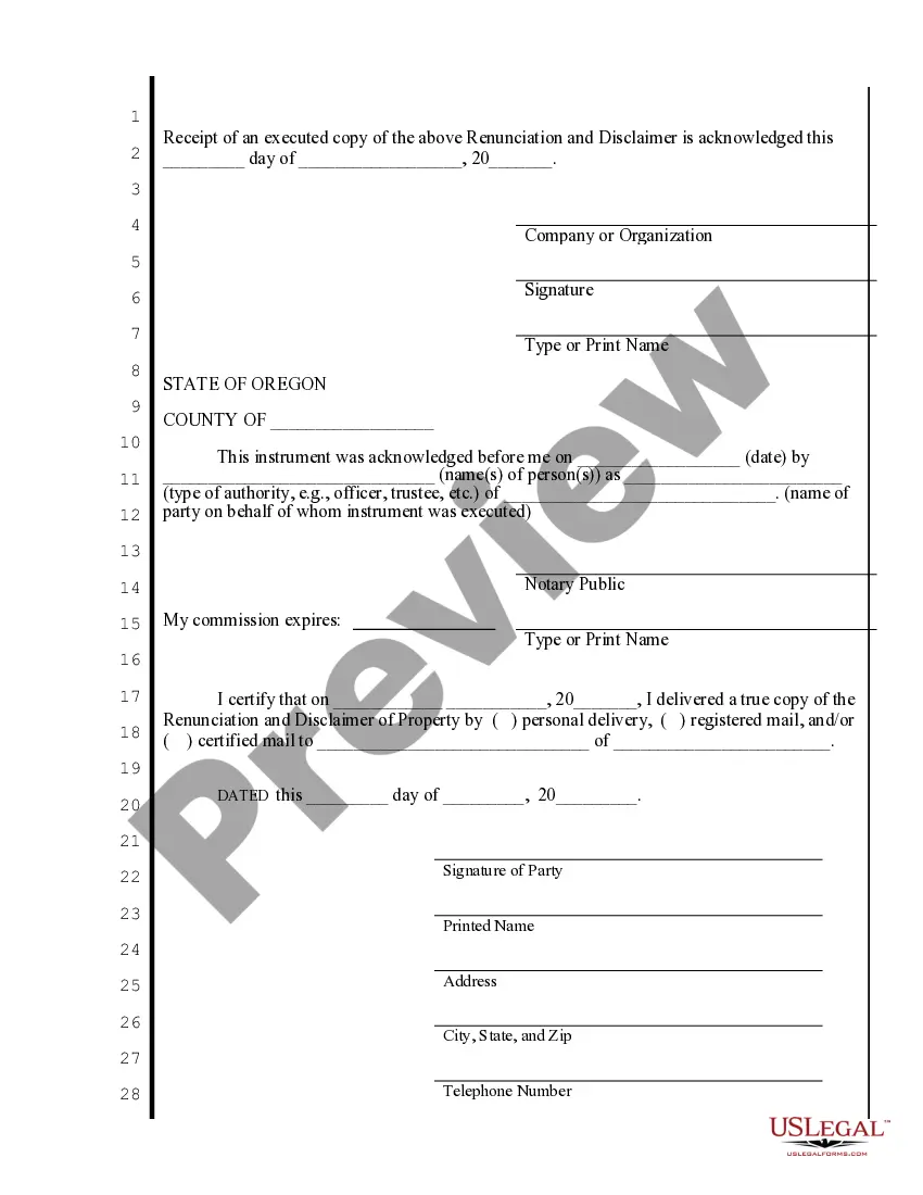 Preview Renunciation And Disclaimer of Property from Life Insurance or Annuity Contract