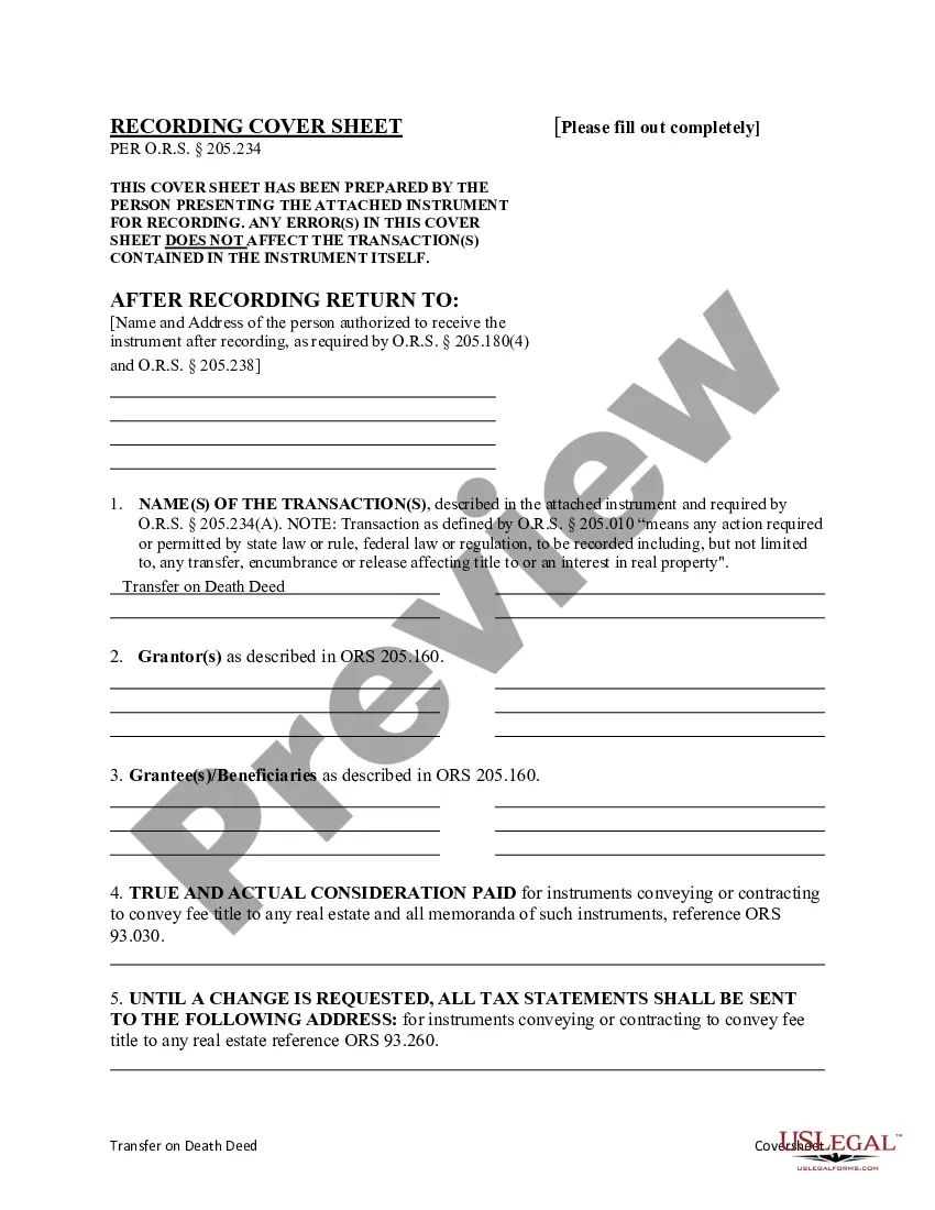 Preview Transfer on Death Deed from Two (2) Individuals or Husband and Wife to an Individual with provision for appointment of Alternative Beneficiary.