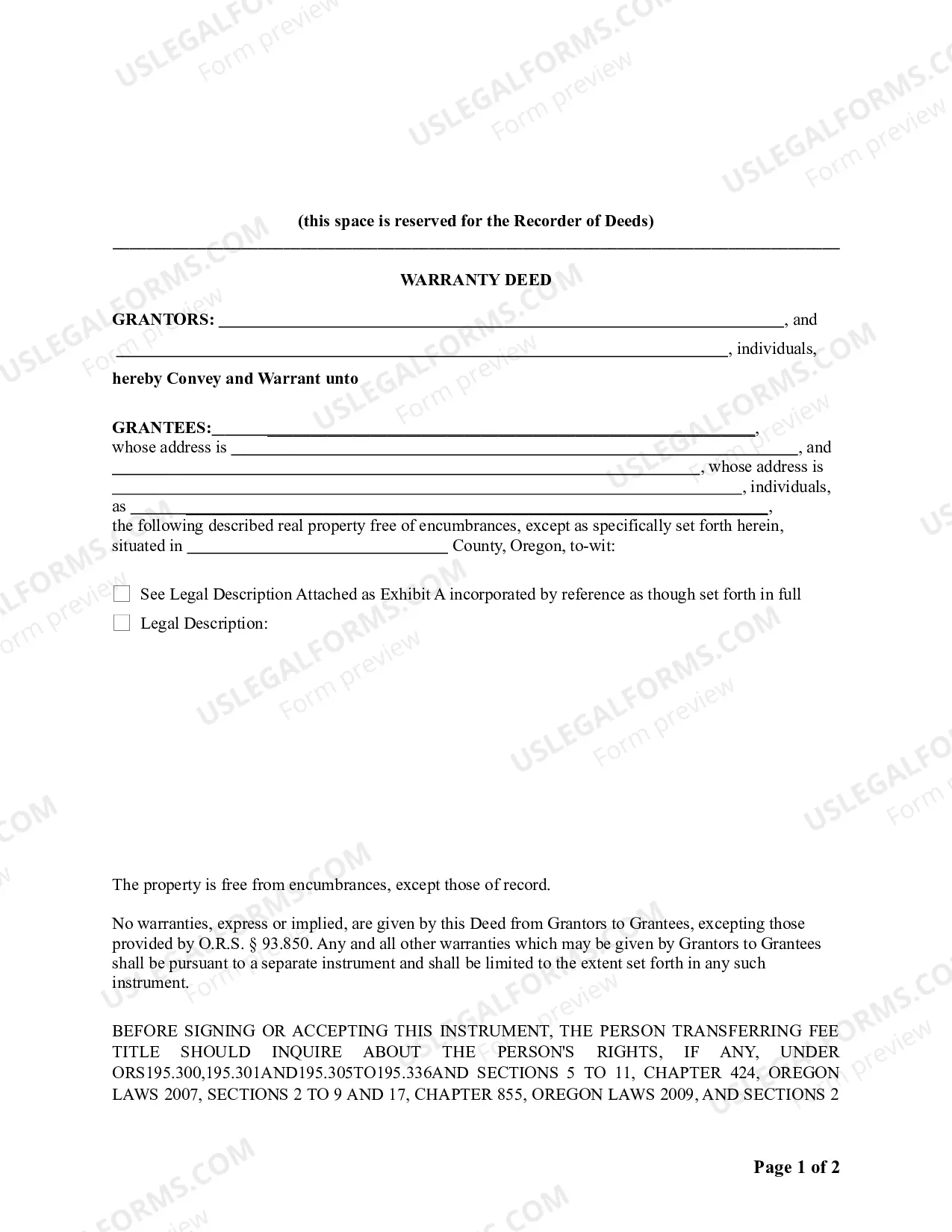 Preview Warranty Deed from two individuals / husband and wife to two individuals / husband and wife