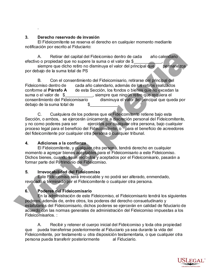 Preview Fideicomiso irrevocable para el beneficio de por vida del fideicomitente discapacitado con poder de invasión en el fideicomitente