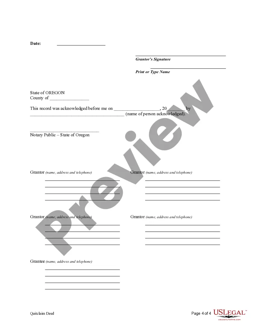 Preview Quitclaim Deed from Four Individuals to One Individual